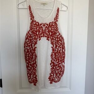 Max Studio White Burnt Orange Floral Embroidered Tank Top Women's Size S‎
